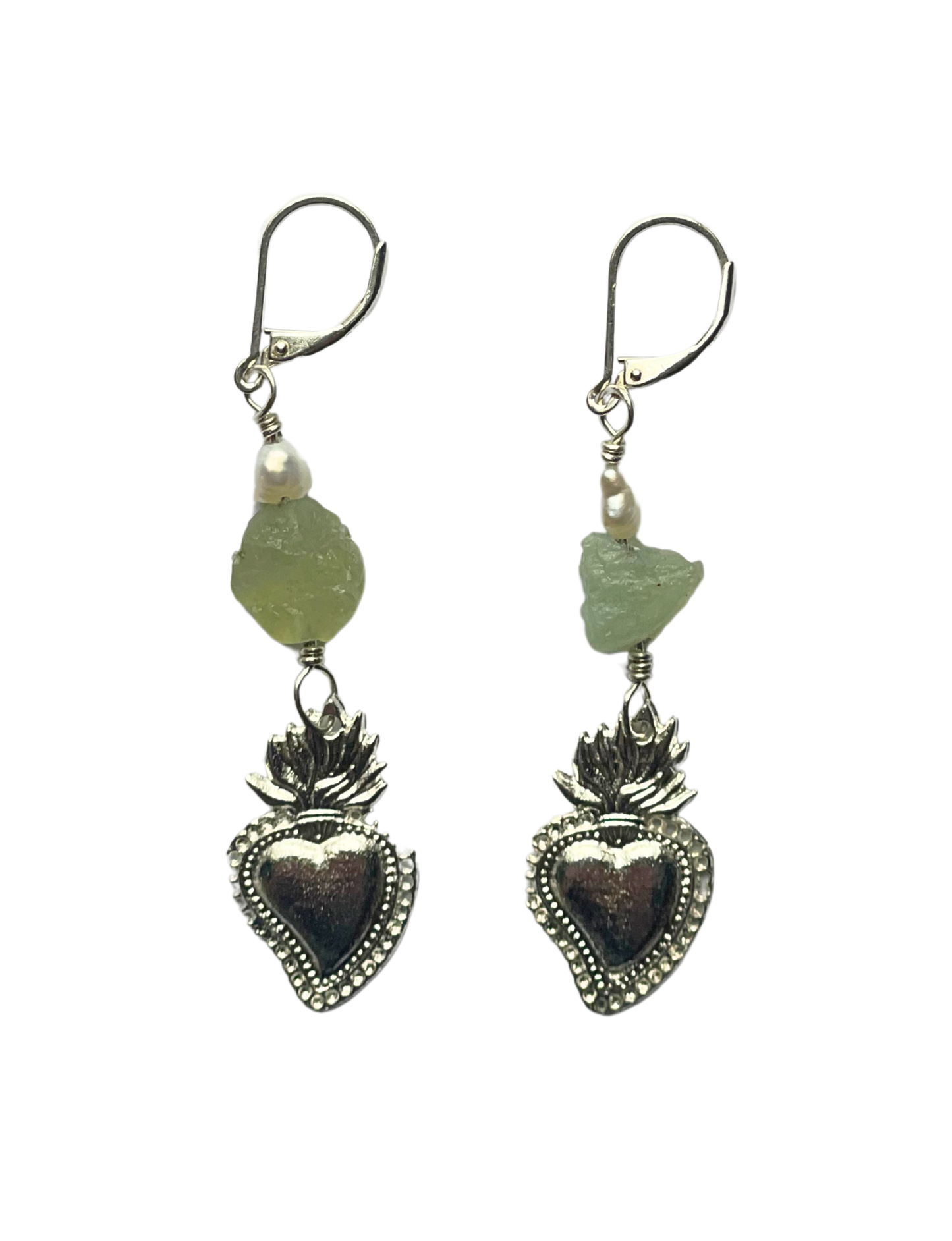 MILAGRO HEARTS ON FIRE - Raw Green Beryl & Freshwater Pearls