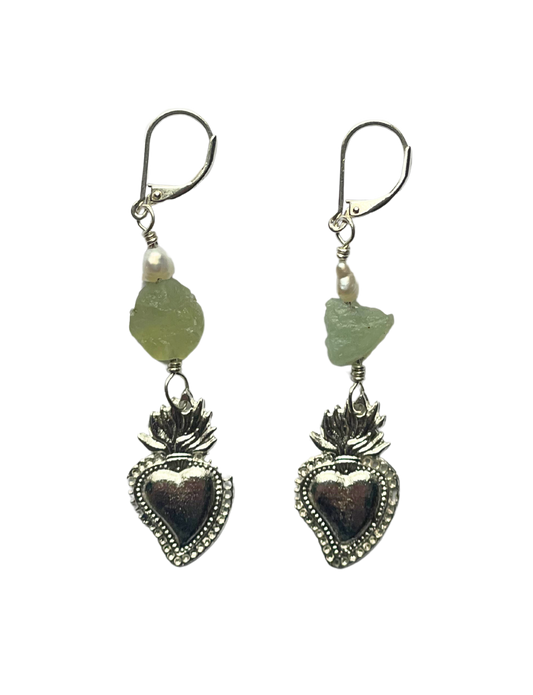 MILAGRO HEARTS ON FIRE  - Raw Green Beryl & Freshwater Pearls